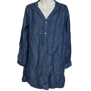 HONEY PUNCH Denim Chambray Long Sleeve Shirt Style Tunic V-Neck Dress sz Small S